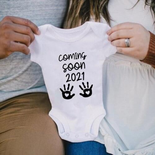 Cute Baby Coming Soon 2021 Simple Print Pregnancy Announcement Baby Bodysuit Pregnancy Reveal Bodysuits Toddler Baby
