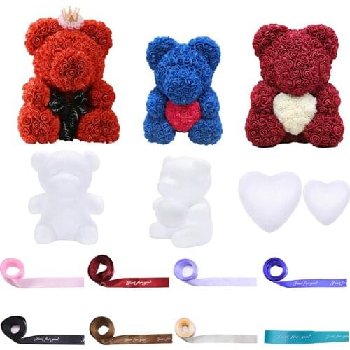 Modeling Flowers Rose Bear Styrofoam Foam Heart Ball Artificial Roses Floral for DIY Christmas Wedding Party Decoration Gift