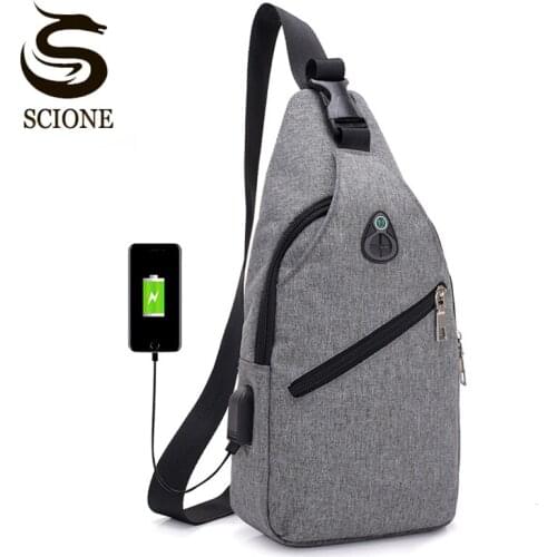 Mens Oxford Chest Bag USB Charging Casual Crossbody Bags for Man Business Male Messenger Handbags Anti Theft Back Bag