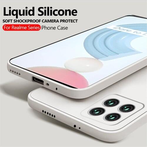Square Liquid Silicone Case For Realme C21 C11 2021 C20 C25 C12 C15 C 21 11 20 25 12 15 Camera Shockproof Soft Protection Cover