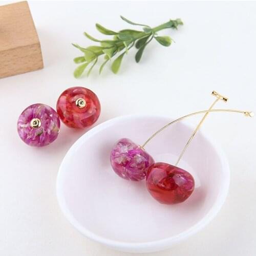 Newest 20pcs Glitter 3D Fruit Cherry Beading Material Resin Charms Fit Fashion Earring DIY Material Ornament Accessories 18*22mm