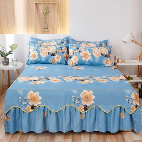 2020 new products Frosted fabric Bedspread Fitted Sheet Pillowcases 2/3pcs Pleated lotus leaf lacePrincess Bedding
