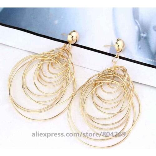 Wholesale Multi-layer Metal Large Circle Long Exaggerated Earrings Hollow Out Ear Rings
