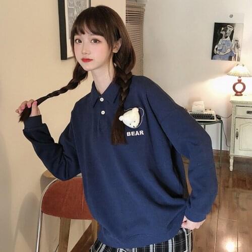 Autumn Oversized Hoodies Women Korean Style Bear Print Sweatshirt Loose Kawaii Harajuku Top Pullover Pink Long Sleeve Clothes