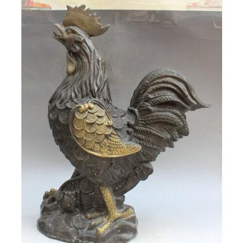 Song voge gem S1671 20" Old Chinese Bronze Wealth Zodiac Year Rooster Cock chicken Statue sculpture