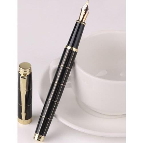 Luxury Mens Grid Fountain Pen 0.5mm Nib Business Writing Signing Calligraphy Pens Office Stationery Supplies