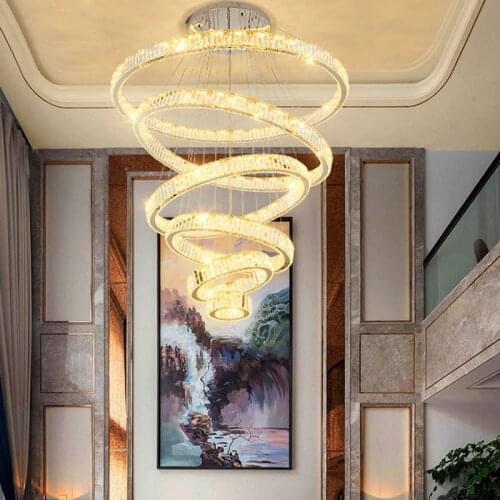 Crystal Industrial Large LED Chandelier Modern Luxury Ring Lamp Big Decor For Home Decoration Kitchen Living Dining Room Bedroom