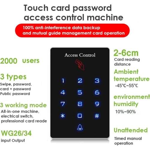 Backlight Touch 125khz RFID Card Access Control keypad reader Door Lock opener wiegand 26 output door access control system