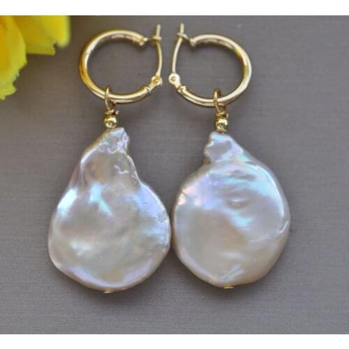 Z10898 26mm Pink Coin Freshwater Pearl Dangle Earring