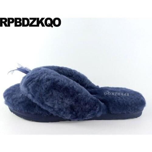 Fluffy home winter slip on fashion shoes 2018 women furry slides indoor slippers fuzzy real fur house sheepskin wool flip flop 5