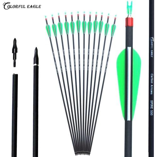 6/12/24/30PCS Spine 500 Carbon Arrow Archery For Compound Bow Arrows or Recurve Bow Arrows Hunting Shooting Target Practice