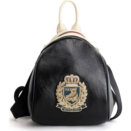 Cowhide Contrast Color Cowhide Leather Bear Badge New Leather Fashion Luxury Handbags Women Bags Large Chic Lady Bag