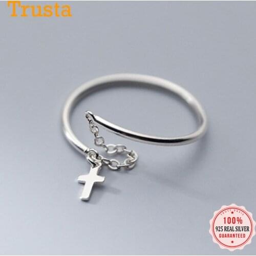 Trustdavis Real 925 Sterling Silver Fashion Sweet Cross Chain Ring Sizable For Women Wedding Party Fine S925 Jewelry Gift DB1082