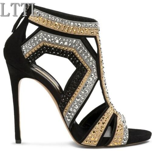 LTTL Sexy Women Pumps Peep Toe Women Sandals Zip Up Cutouts Sandalias Fashion Women Rhinestone Party Shoes Sapato Feminino