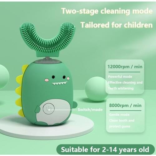 Smart 360 Degrees Children Electric Toothbrush U Type Silicon chargeable Automatic Ultrasonic Teeth Tooth Brush Cartoon Pattern