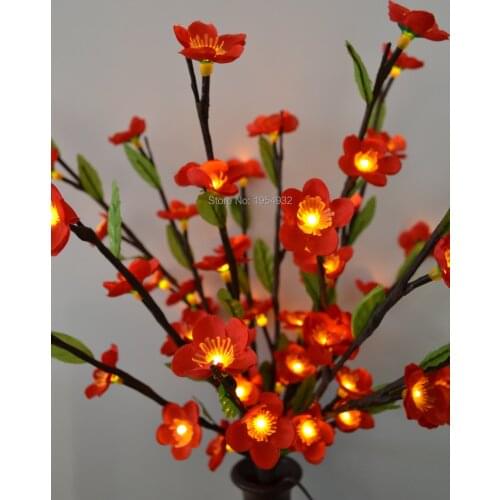 20" Height 60LED Cherry Blossom Branch Light with Green Leaf Decoration 3V DC Adaptor + 3*AA Timmer Battery Box Free of Charge