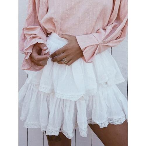 2021 Summer Elegant White Womens Mini Skirt Lace Casual Splice Short Holiday Skirt Female High Waist Solid A-Line Women Skirts