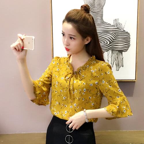 Womens Chiffon Shirt Spring V-neck Shirt Bell Sleeve Top Blouse Women Blusas Ropa De Mujer