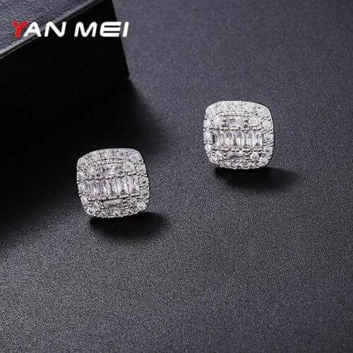 YANMEI Cute Square Stud Earring For Women AAA Cubic Zirconia Mirco Rhinestone Geometric Earrings Fashion Jewelry YME9355
