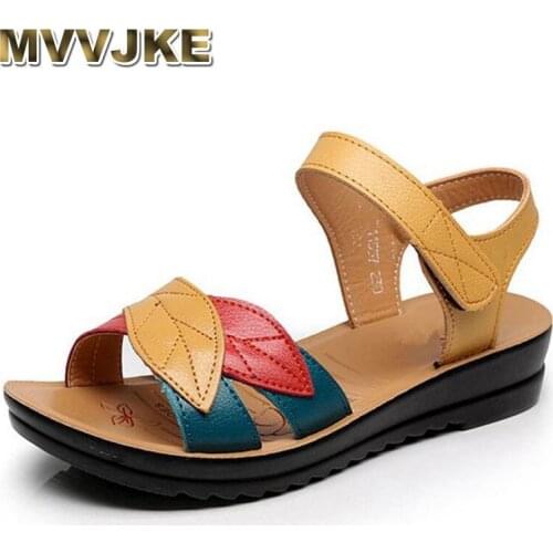 MVVJKE summer new mother sandals soft bottom anti-skid middle-aged fashion Woman sandals flat comfortable womens shoes