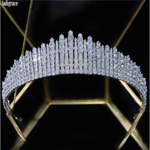Luxury Western Wedding Cubic Zirconia CZ Zircon Pageant Tall Tiaras and Crowns for Women Princess Queen Bridal Hair Accessories