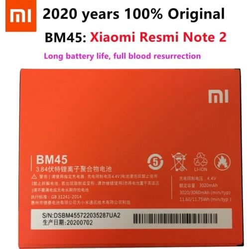 1pcs 100% Original High Quality BM45 3020mAh Battery For Redmi Note2 Xiaomi Redmi Note 2 mobile phone
