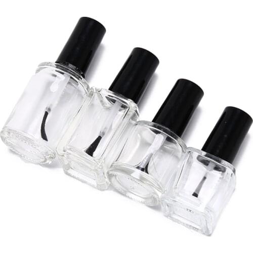 10ml 15ml Empty Nail Polish Glass Bottle Clear Portable UV Gel Container Refilled Storage Box Square Round Makeup Tube Brush