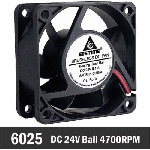 10pcs Gdstime silent fan 24v dc 60mm 60X60X25 mm Ball Bearing 24V 0.1A pc cpu case cooling fan 6025 cooling cooler fan