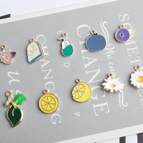 10pcs/lot New Arrival Enamel Pendant Mix Style Fruit Poached Egg Strawberry Orange Coconut Charms Alloy Metal Jewelry Making