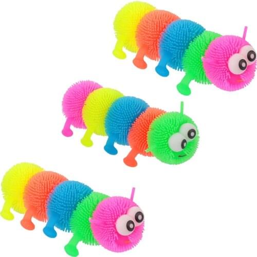 3pcs Colorful Flashing Glowing Light Stuff Caterpillars Toys Kids Novelty Morph Ball Squishy Anxiety Relief Squeeze Toys