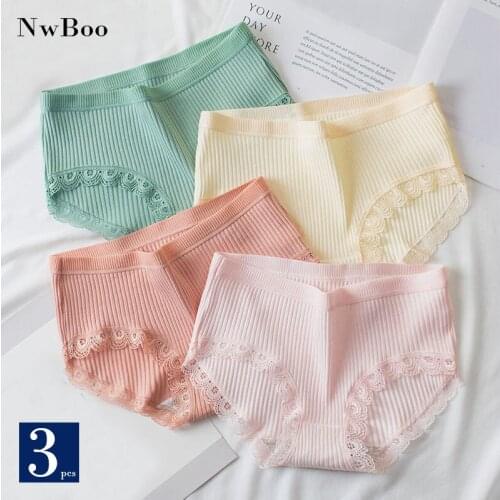 3Pcs/Pack Cotton Soft Womens Panties Sexy Lace Stretch Underwear Lingerie Girl Briefs Drop Shipping Retail and Wholesale