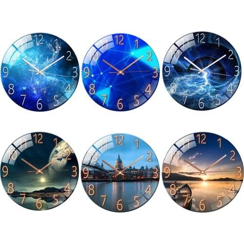 30cm/12" Glass Wall Clock Modern Design Silent Non Ticking Decorative Clock for Living Dining Room Bedroom Home Decoration