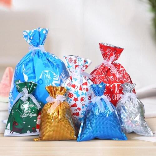5Pcs Christmas Decoration Candy Gifts Storage Container Drawstring Lucky Pouch Stockings & Gift Holders Xmas Decor