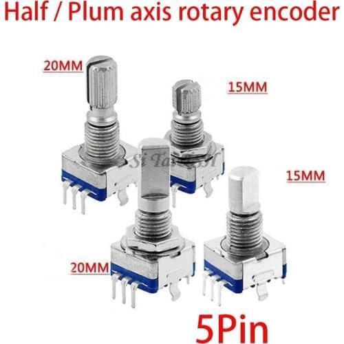 5PCS EC11 15mm / 20mm Half / Plum Axis Rotary Encoder Hle Code Switch Digital Potentiometer Switch 5Pin DIY