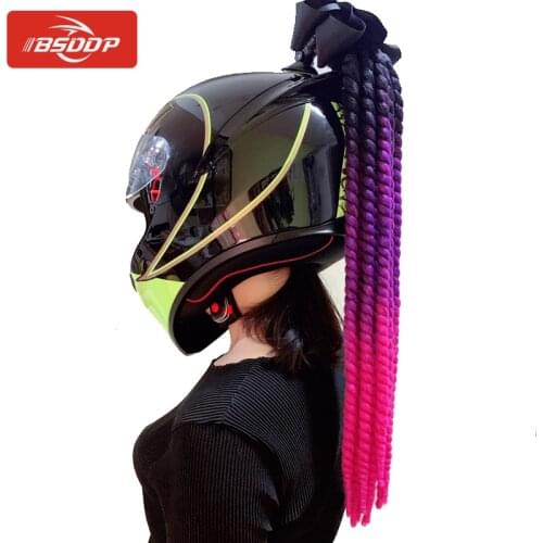 70cm Motorcycle Helmet Dreadlocks Women Helmet Dreadlocks Ponytail Braid Bicycle Helmet Punk Hair Decoration casco moto