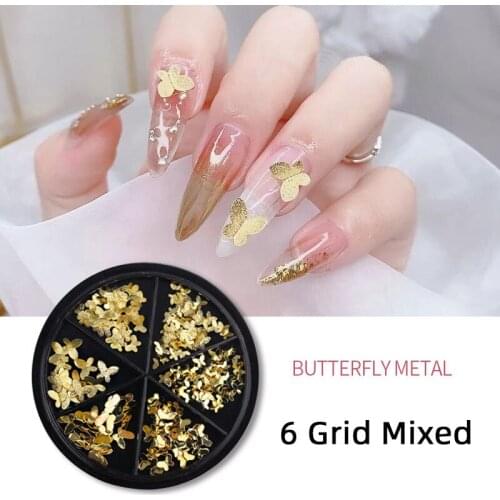 Butterfly Nail Art Accessories Manicure Set Goldleaf Decorations Glitter Bulk Chain Heart Star Moon Charms Design 2021 Parts