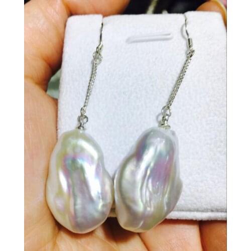 Free shipping Fine jewelry AAA GENUINE BAROQUE real pearl Drop Earrings 925 silver