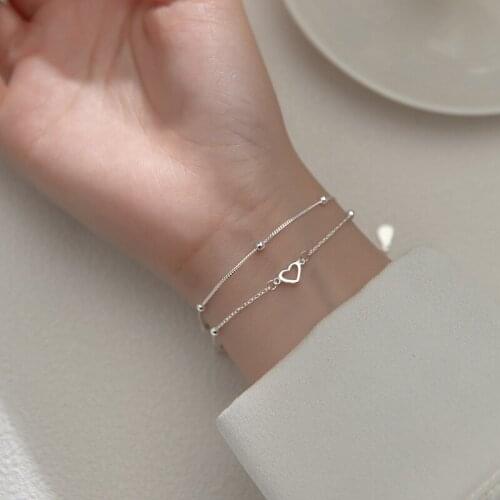 Heart Bracelets On Hand For Women Jewelry 2021 Jewelry Silver 925 Love Charms Gift Double Layer Chain Cute Romantic