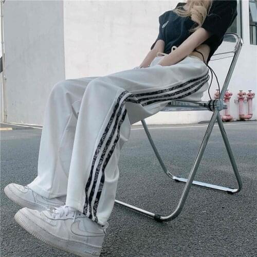 Harajuku Style Retro Trousers Classic Womens Casual Pants Commuter Straight Wide-Leg Pants College Wind Sports Pants Trend Men