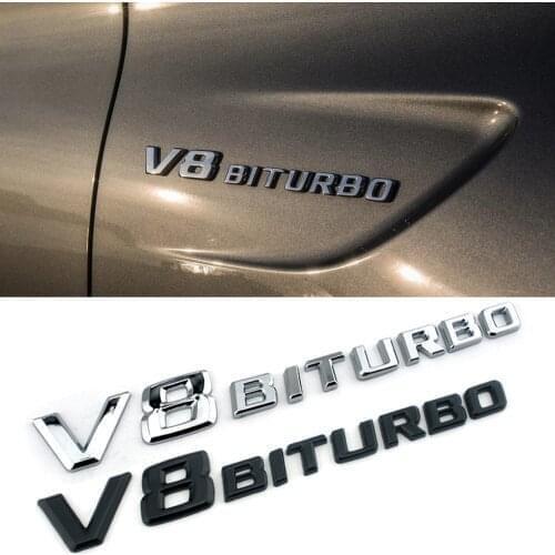 V8 Biturbo Letter Logo for Mercedes Benz Amg S63 Gt C63 C E S Class 4Matic Fender Side Sticker 3D Accessories