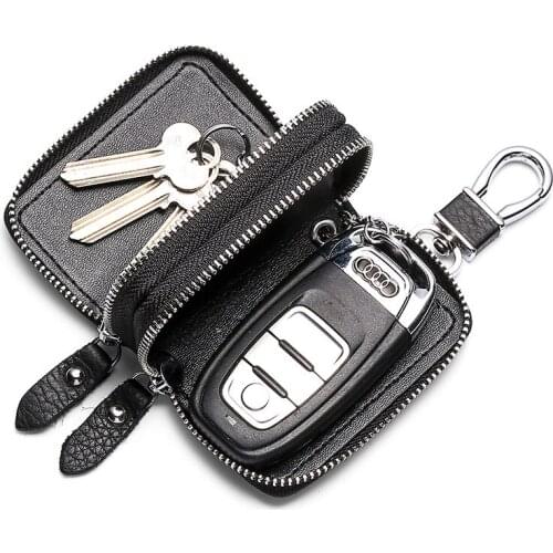 Genuine Leather Car Key Wallets Fashion Key Holder Housekeeper Keys Organizer Double Zipper Keychain Case Key Pouch