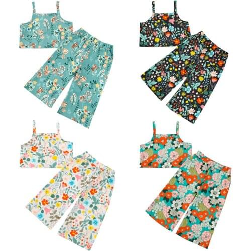 Citgeett Summer 1-5Y Kids Girls Clothes Sets 2pcs Flowers Print Sleeveless Vest Tops Pants Clothes Set