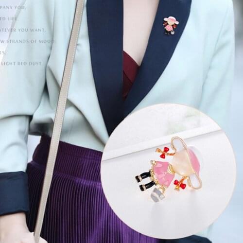 Enamel Opal Carry Bag Girl Brooches Women Alloy Wearing Hat Girl Figure Office Casual Brooch Pins Gifts
