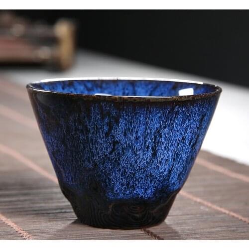 Junyao Glaze Kiln Teacup Ceramic Single Cup Cake Type Large Bamboo-Hat Type Cup Hand-Made Tenmu Teacup
