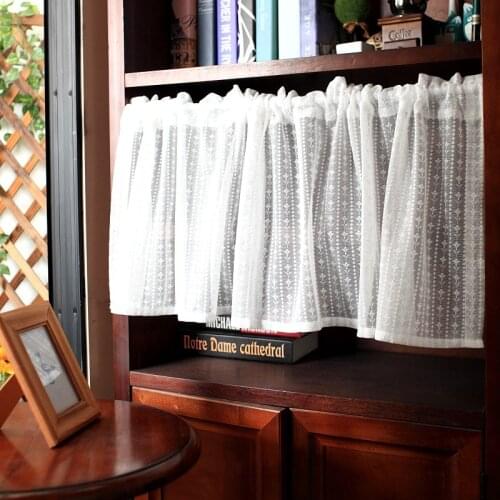 Korean Lace Mesh Half Curtain Coffee Curtain Kitchen Partition White Small Curtain for Cabinet and Door Storage Cupboard