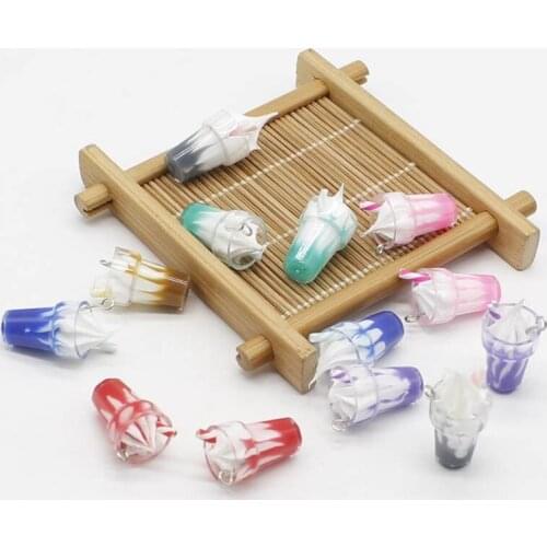 6Pcs 3D simulation ice cream pearl milk tea cup pendant box resin doll small jewelry, used for DIY jewelry craft earrings key ri