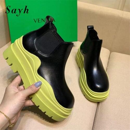 Fashion Brand Women Boots Platform Shoes Leather Round Toe Platform Ankle Boots Wedge Heels Punk Casual Shoes with logo
