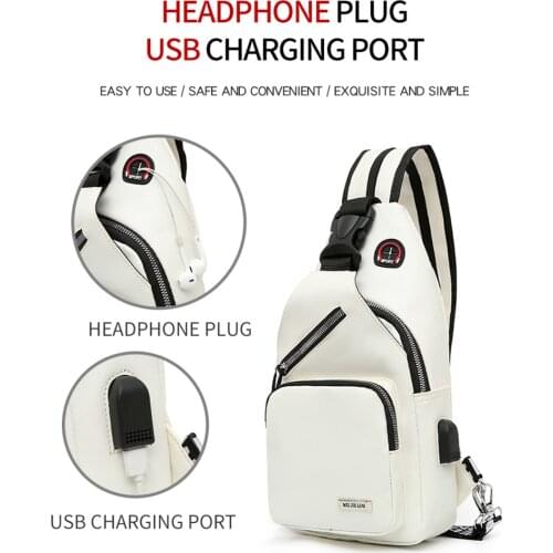 Chest Bag Mens Waterproof USB Crossbody Bag Anti-theft Shoulder Sling Multifunction Short Travel Messenger Chest Pack