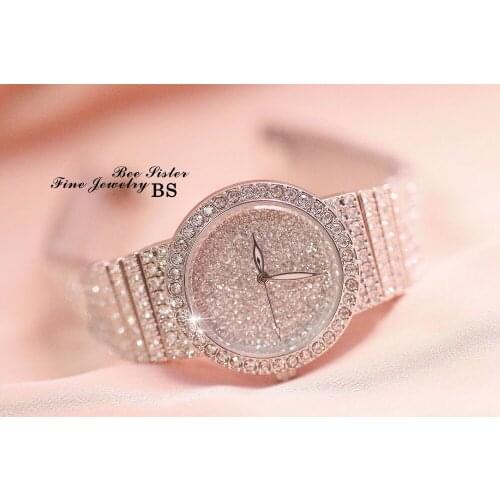 New Fashion Lady BS Brand Full Diamond Silver Watch Women Rose Gold Steel Band Silver Watch Women Bangle Bracelet drop shipping