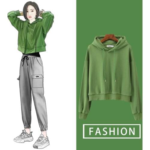 Fall 2020 Women Clothing New Style Korean Hoodies Casual Solid Cotton Hoodies